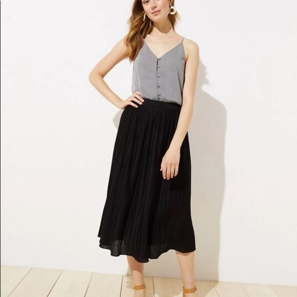 Loft Midi Pleated Midi Skirt (Black)